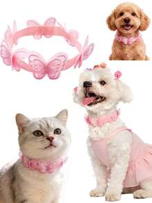 1pc Pink Embroidered Mesh Pet Butterfly Collar, Sweet And Cute 3D Butterfly Decoration, Suitable For All Seasons, Cat And Dog Decorative Product, Perfect For Valentine's Day, Christmas, Wedding, Party And Other Holidays, Cat And Dog Outdoor Photo, Holiday Dress-Up Collar, Perfect Gift For Pets! - Multicolor - View 4