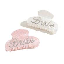 1 pieza Clip de pelo de novia de acrílico blanco con rhinestones, adecuado para despedida de soltera, boda, ducha nupcial, accesorio de pelo de pinza, esencial para atuendos de mujer en otoño/invierno y verano - Blanco - Ver 7