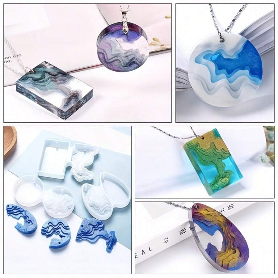 SMI Fine Conjunto de 3 moldes de silicone 3D para fundição em resina epóxi UV - Ilha com Montanha, Flor Seca e Desenhos Abstratos para fabricação de joias e artesanato decorativo, molde para artesanato DIY | Molde de Arte Abstrata | Molde de Silicone