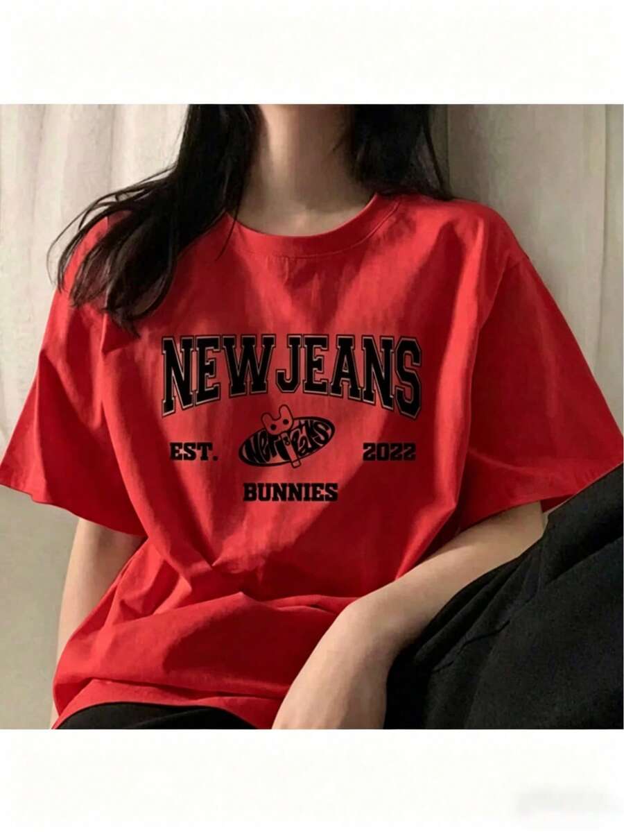 Band T-Shirts EST 2024 Tee-Shirt Graphic Tees Short Sleeve Women Tshirts Streetwear -Versatile Basic T-Shirts Nye Party Outfit For Women Birthday Outfits For Women - 紅色 - 查看 1