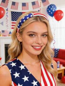 1pc Women's Flag, Independence Day Star Striped Headband, Versatile Holiday Hair Accessory - Red and Blue - View 3