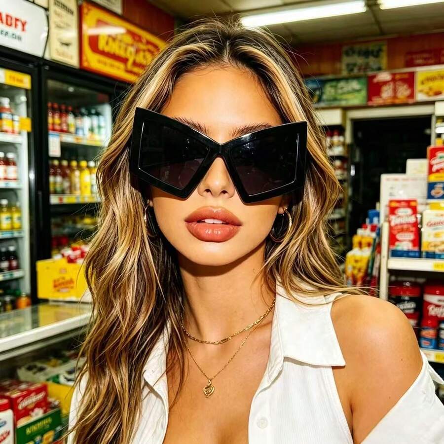 1 pieza Gafas de moda con montura de ojo de gato extra grande, estilo exagerado adecuado para la calle, viajes y fiestas