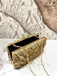 Dedoo Elegant Ruffled Kissing Lock Square Clutch Bag, Suitable For Weddings, Parties, Formal Occasions, Also Can Be A Gift For Women - Gold - View 4