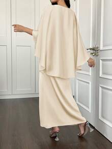 Đầm hè dành cho nữ, đầm đi nghỉ mát, đầm dự tiệc thanh lịch, đầm cưới và đầm dự các buổi họp mặt, kết hợp với khăn choàng kiểu áo choàng duyên dáng và chi tiết khóa kéo ẩn để tôn lên vẻ đẹp tinh tế và duyên dáng. - Màu be - Xem 2