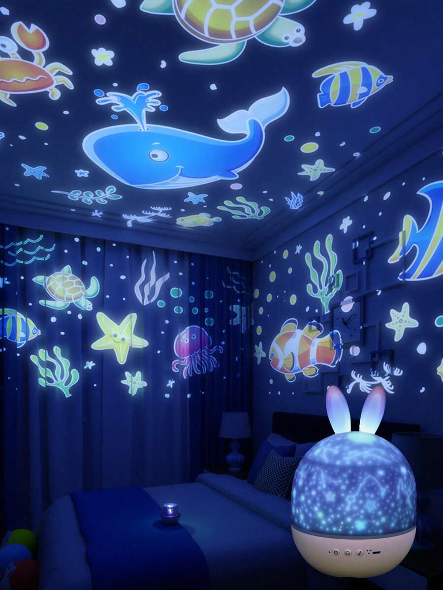 梦幻星空夜灯,可变换图案,USB供电,营造浪漫卧室氛围,可爱兔子造型睡眠灯,适用于卧室、客厅、派对、节日,也可作为生日礼物送给朋友或家人。 - 均碼 - 查看 1