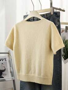Cárdigan de botones para mujer, manga corta, color crema, estilo casual, elástico y transpirable para primavera/verano - Gris Claro - Ver 7