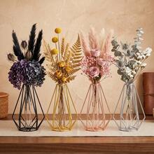 1pc Modern Minimalist Metal Wire Glass Test Tube Vase, Nordic Hollow Geometric Rhombus Cage Frame Decorative Vase, Suitable For Reed Grass Artificial Flowers, Home Living Room Bedroom Kitchen Office Wedding Easter Spring Tabletop Decoration - A - View 7