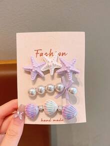 3pcs Girls' Colorful Sweet Fresh Spring Starfish, Pearl, Shell Hair Clips, Vacation Style Bangs Clips - Multicolor - View 10