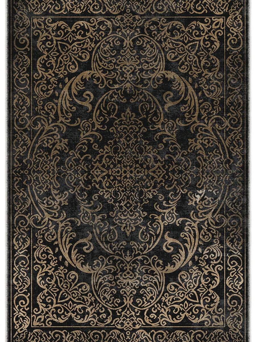 Modern Round Washable Non-Slip Area Rug – Thin Soft Living Room Carpet, Kitchen Rug & Runner, Home Decor Rug - Black - View 1