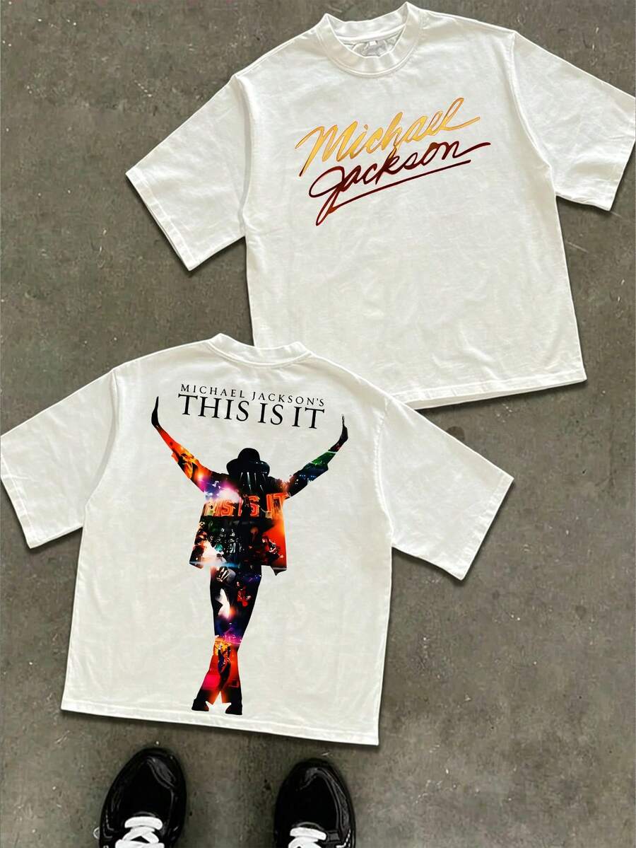 Men's Jackson Shirt This Is It Signature Silhouette Graphic Tees Men Vintage 90s Mens Clothes Tops - trắng - Xem 1