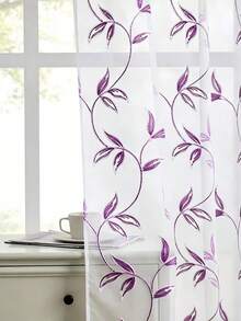 2 Peças de Cortinas Transparentes Bordadas Brancas - Padrão Floral, Cortinas de Voile Bordadas Elegantes para Sala de Estar e Quarto, com Ilhós - Roxo - Visão 8