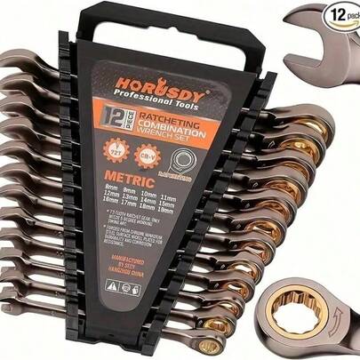 72-Tooth Chrome Vanadium Steel Metric Ratchet Wrench Set With Organizer, 819 Mm