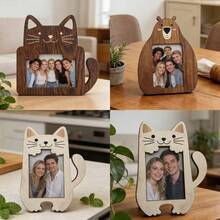 1pc Cute Animal Wooden Photo Frame, Cat & Bear Shaped Creative Wooden Frame, Home Desktop Decor - 1PC - View 2