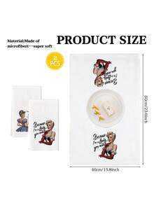 2 Pcs Funny Vintage Pin-Up Girl Quote Kitchen Towels Retro Glam Style Dish Towels Can Be Used In Kitchen Drying Hand Towels Tea Towels Suitable For Farmhouse Kitchen Home Indoor Dish Drying - White - View 2