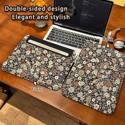 One Piece: Retro Ink Flower Pattern, PU Leather Magnetic Buckle Anti Drop Notebook Inner Bag, Compatible With MacBook Pro 16 Inch, Air 13, Galaxy TAB S10 Ultra, And Metabook 14 Inch 11 Inch/13 Inch, Convenient For Business Trips, Can Be Used As A Mouse Pad/Storage Bag, Is A Must-Have Accessory For Business/Study/Travel