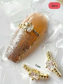 2 chiếc phụ kiện trang sức móng tay bằng hợp kim, hình trái tim đính đá Zirconia không đều, kiểu dáng tối giản. - Nhiều màu - Xem 5