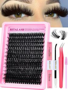 Bộ nối mi RITALASH 234 sợi, 80 sợi mi giả, kích thước 12-20mm, mi giả dày, mi cong D, nối mi 3D dày dặn, tự làm mi giả kèm keo dán, nhíp và cọ. - màu đen - Xem 1