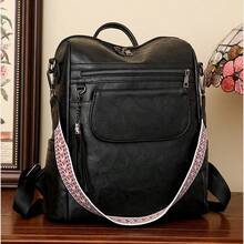 High-Quality PU Leather Backpack With Two Shoulder Straps, Large Capacity, Retro Style, Tassel Pendant, Multiple Pockets And Compartments. New Style Women's Backpack, Large Capacity, Retro Design, Versatile Shoulder/Crossbody Bag, Casual Women's Backpack. - màu đen - Xem 3