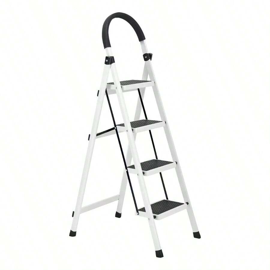 White 4-Step Step Ladder In Tubular Steel For Domestic Use - White - View 1