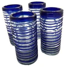 Juego de Caballitos Tequileros de Vidrio Soplado - Set de 4 - Vidrio Reciclado 60 mililitros Espiral Azul - Espiral Azul Azul - Ver 7