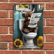 1 Piece Vintage Highland Cow Metal Wall Art, 8x 12inch - Farmhouse Bathroom Decor, Cow Reading A Newspaper, Waterproof Iron Sign, Suitable For Home, Bar, Coffee Shop, Man Cave, Cow Decoration - Nhiều - Xem 3