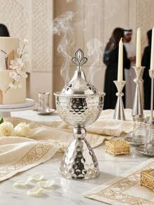 银色优雅熏香炉，传统熏香炉，耐热耐用，做工精湛，优雅的香薰扩散器，适合用作客厅的小茶几、茶几或会客区的边柜。 - 銀色優雅款 - 查看 3