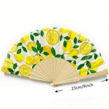 1pc West Coast Resort Style Lemon Print Wooden Fan, Suitable For Summer Cooling - Multicolor - View 5