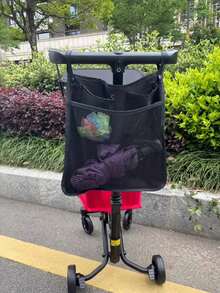 1 pieza Bolsa de red para cochecito de niños, bolsa colgante de almacenamiento para cochecito, bolsa organizadora de cochecito de gran capacidad y multifunción - Negro - Ver 5