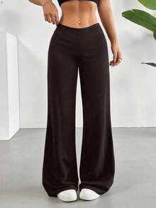 Pantalones de pierna ancha de unicolor versátiles y casuales - Marrón - Ver 2