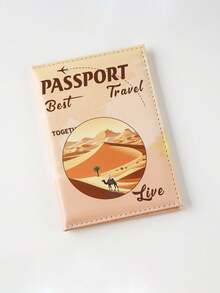 1Pc Cute Cartoon Passport Card Holder Bag Mountain Camel City Scenery Large Capacity Multifunctional Simple And Fashionable Card Bag Retro And Exquisite - Multicolor - View 5