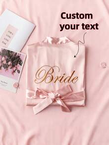 客製化雙面姓名刺繡緞面和服式晨袍 個性化姓名伴娘新娘婚禮準備穿著 繫帶絲綢浴袍 新娘派對禮物 - 彩色 - 查看 11