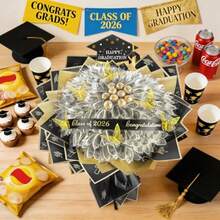 QY- Class Of 2026 Graduation Gift Graduation DIY Money Bouquet With Butterflies Floral Wrapping Papper Flower Bouquet Kit For Middle High School College DIY Grad Gift Black Gold -9929 - As Pic - View 6
