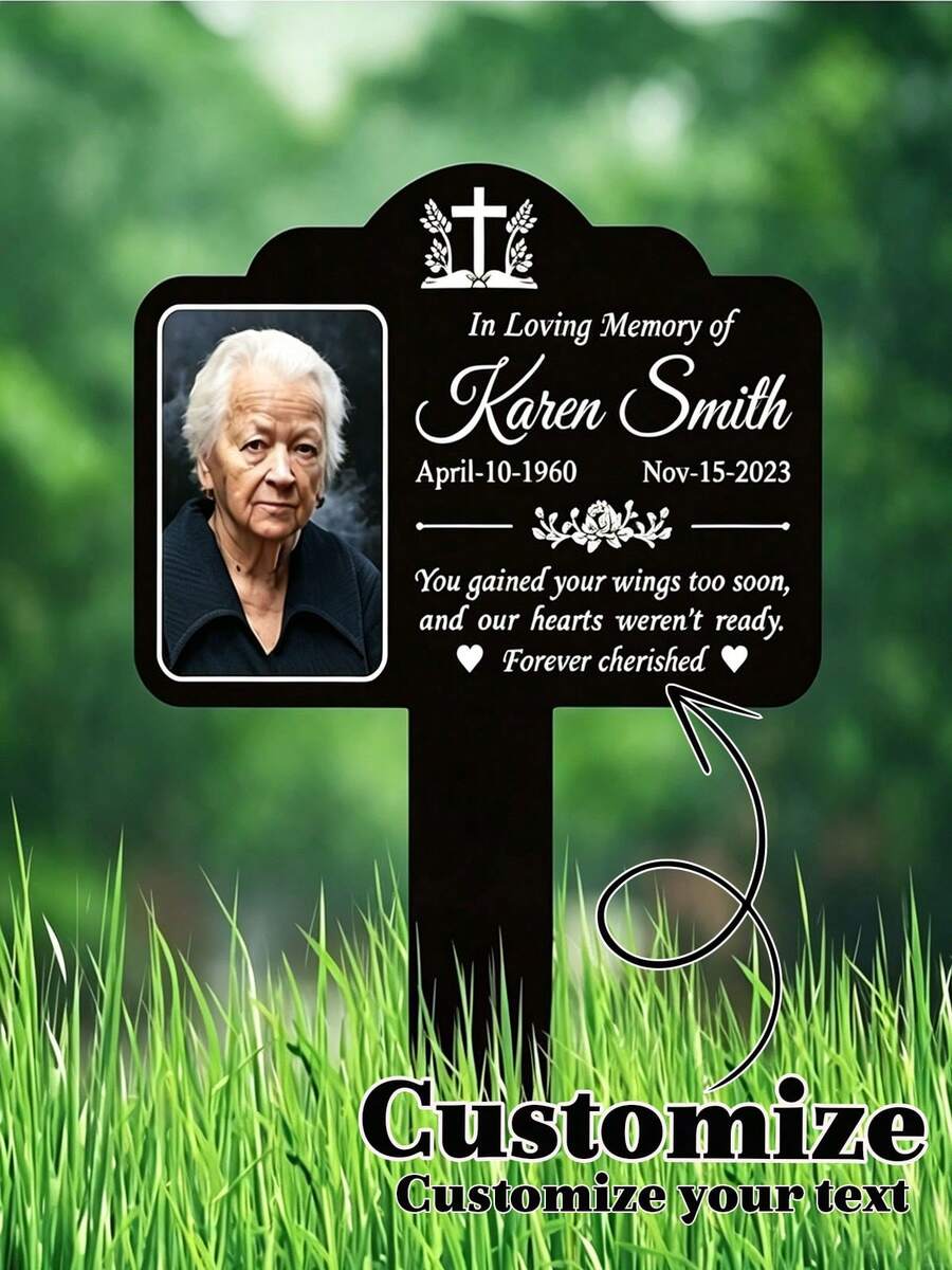 1pc Personalized Photo Memorial Plaque Acrylic Commemorative Plaque Customizable Text And Date Outdoor Lawn Weather-Resistant Cemetery Decor - Multicolor - View 1