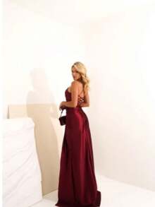 Elegant Graduation Dress With Ribbon At The Back. - Redwood - View 2