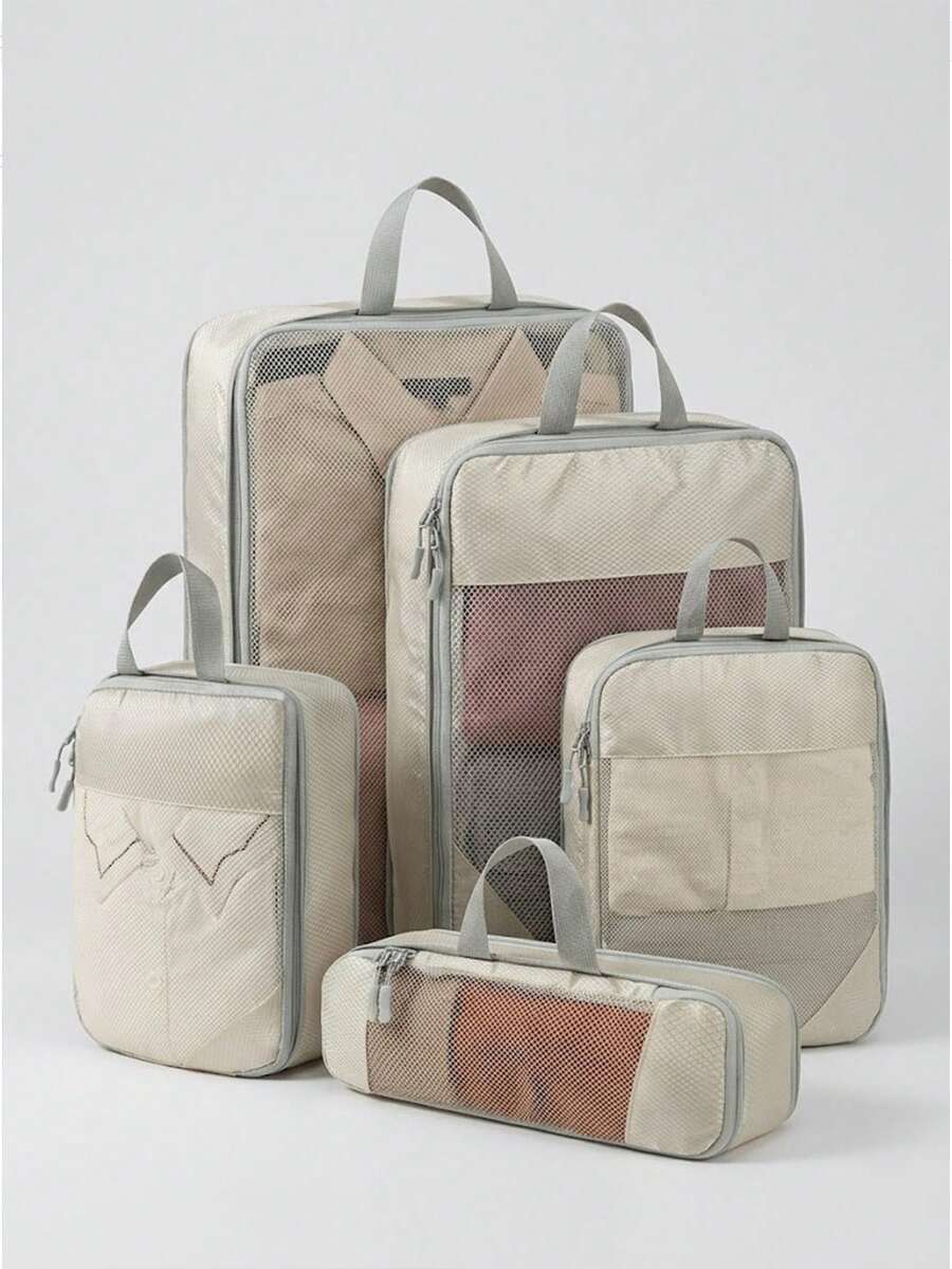 [Delivery Within 2-7 Days In The United States] 5 Pieces Compression Packing Cubes For Suitcases, Light Travel Suitcase Organizer Bags Set, With Shoe Bag, Expandable Packing Luggage Organizer Bags, Space-Saving Travel Essentials Accessories Travel Essentials For Travel Backpack Travel Bag Luggage Suitcase Travel Gear Back To School Moving Bags Organizer - Xem 1