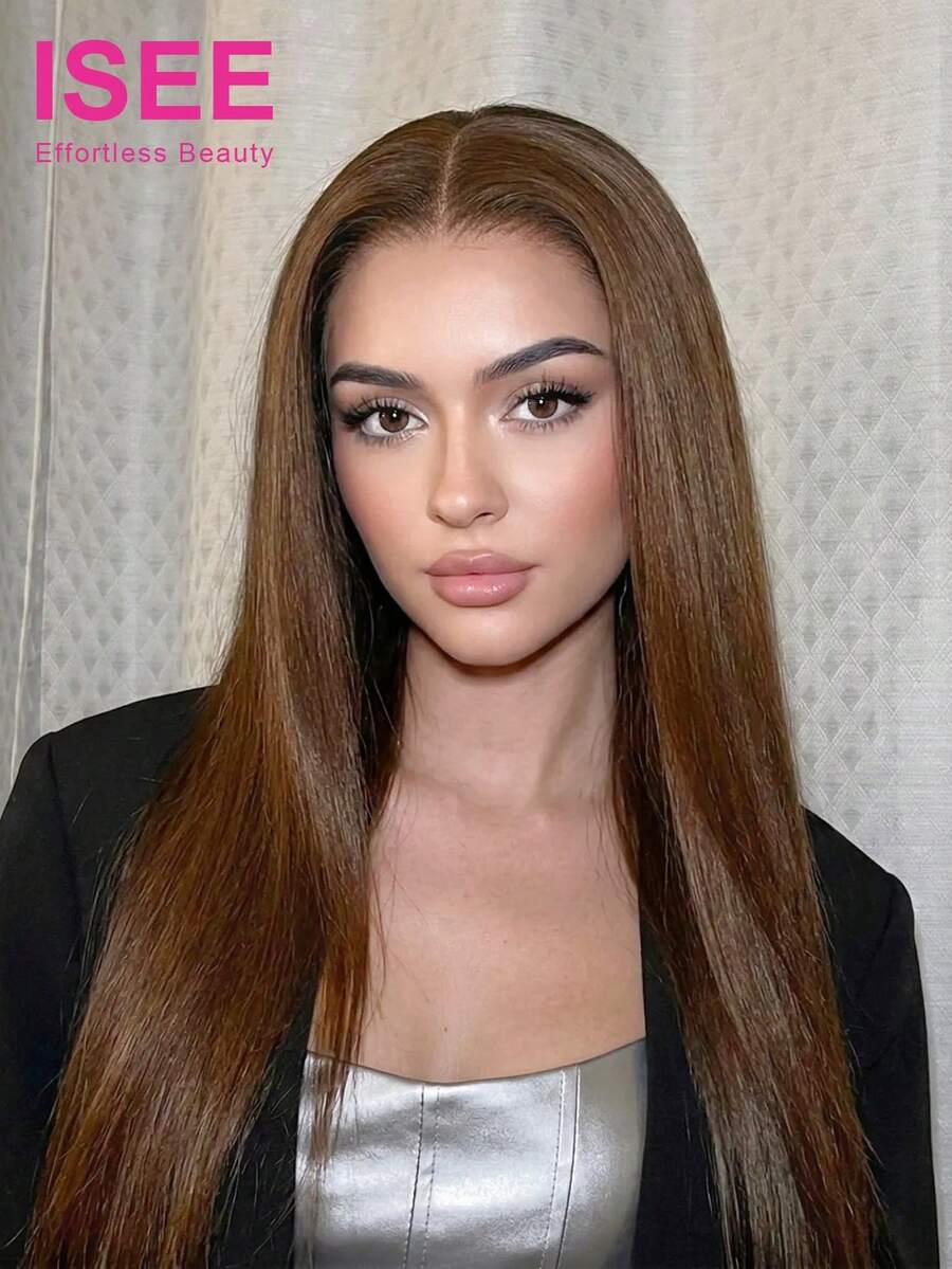 ISEE 9*6英寸透明蕾丝前假发，180%高密度，预修剪发际线，未经加工的真人发丝，自然发际线，适合初学者，度假风，充满正能量，旅行必备，伴娘礼物，巧克力棕色，18-28英寸 - S4 - 查看 1