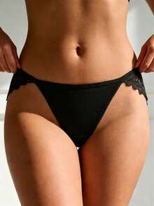 Secret Verse 1pc Women's Briefs,Double-Sided Lace, Comfortable For Everyday Wear. - Black - View 5