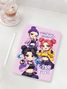 1个K-POP动漫女孩设计平板电脑保护套，兼容iPad 10.2英寸（2021/2020款，第十/九/八代，A16芯片）、11英寸（第十一代，2025款）、Galaxy Tab A8 10.5英寸（2022款），带笔槽，支持自动休眠/唤醒功能。 - 彩色 - 查看 4