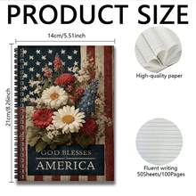 100-Page Spiral Notebook With American Patriotic Floral Pattern And "GOD BLESSES AMERICA" Text, Quality Paper Suitable For Work, Study, And Daily Planning, Great For Graduation, Birthday, And Diary Use - W - View 2