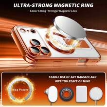 Ốp lưng điện thoại từ tính trong suốt mạ điện thời trang mới, phù hợp với 17 Pro Max, Apple 16 Pro, chống rơi 4 góc, thiết kế cá nhân hóa sáng tạo, 14/13/12/11 kèm miếng dán màn hình, 15 Plus, unisex, dùng được cho cả nam và nữ. - trái cam - Xem 7