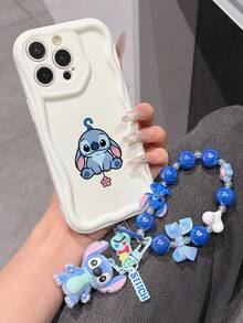 Disney Has Authorized, Phone Case - Chain Set, The Stitch Lilo & Stitch Phone Case Plus A Silicone 3D Or Fluffy Style Stitch Bracelet With Metallic Ring Removable Bracelet, Stitch And Angel Pattern, Compatible With Iphone 17/16/15/14/13/12/11/XS/XR/X Plus Pro Max, Wavy Design Phone Case For Girl, A Stylish Cartoon Summer Phone Case, The Perfect Gift Choice, Phone Protection, Durable Phone Cover, Great Gift For Friends And Family - 白色款式B - 查看 3
