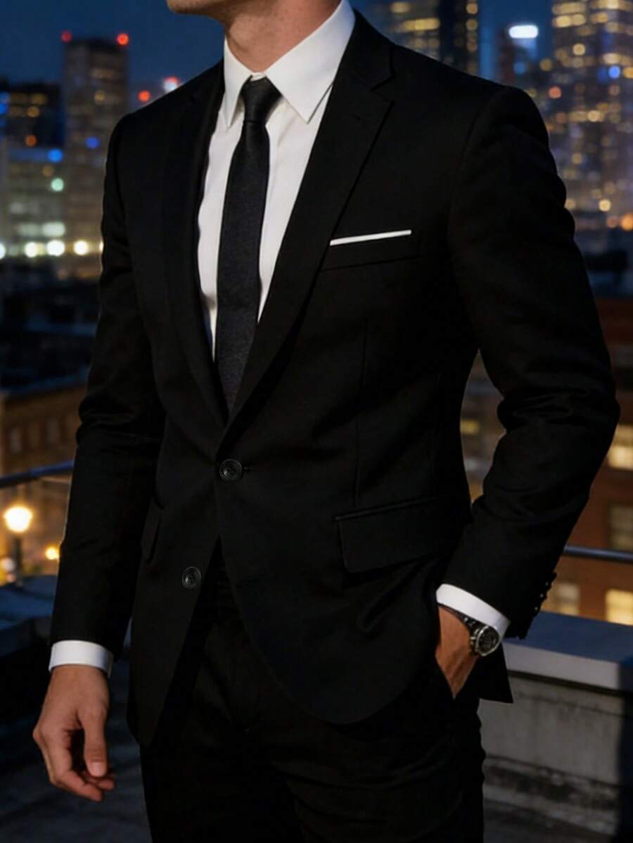 Men's Suit Jacket, Business Formal Wear, Suitable For Weddings, Parties, Office, Company Events - Black - View 1