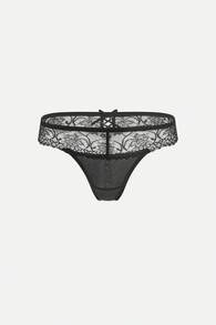 Sexy Lace Patchwork Women Thong Lingerie - Black - View 1