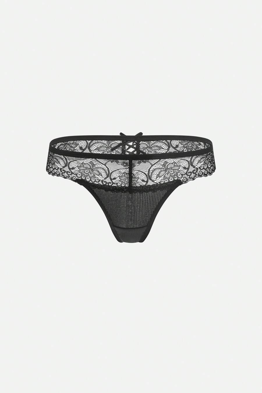 Sexy Lace Patchwork Women Thong Lingerie - Black - View 1