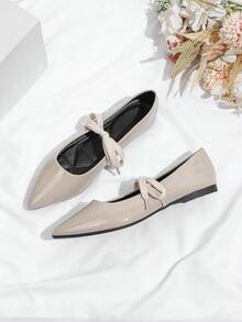 Giày lười mũi nhọn có nơ dành cho nữ - Màu be - Xem 5