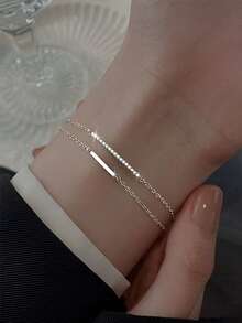1 chiếc vòng tay bạc Sterling S925 hai lớp hình nụ cười, kiểu dáng tối giản, thanh lịch, đa năng, phù hợp đeo hàng ngày, phong cách đường phố công nghiệp độc đáo. - hình học - Xem 13