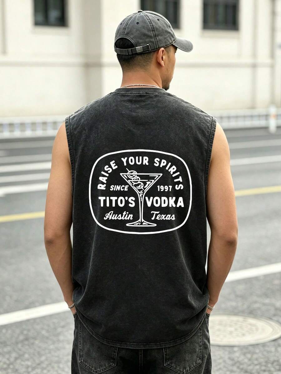 Tito's Handmade Vodka Washed Tank Top, Friends Gathering, Drinking At The Wine Table, 230G Pure Cotton Neutral Round Neck Tank Top, Soft Fabric For Summer Men's Top, Men's Gift, Men's Tank Top, Fitness Exercise, Y2k Clothes, Wine Culture Enthusiasts, Y2k Suitable For Both Men And Women, Perfect For Travel Or Daily Street Retro And Outdoor Sports Leisure, Father's Day Gift - 黑色 - 查看 1