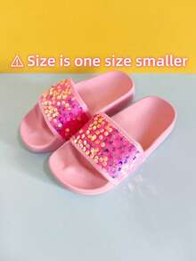 Girls' Glitter Fashion Casual Slippers, Soft & Comfortable Shiny Flat Slides, Suitable For Indoor & Outdoor Wear, All Seasons - Pink - View 16