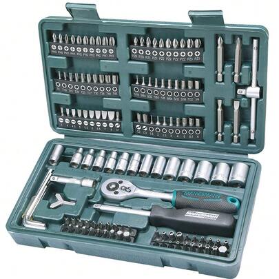 151/46pcs Comprehensive Mechanical Tool Set - 1/4", 3/8", 1/2" Deep And Standard Sockets, Ratchet Wrench Set, S2 And CR-V Sockets, Automotive Repair And Home Mechanic Kit, Including Combination Wrenches, Accessories And Storage Box
