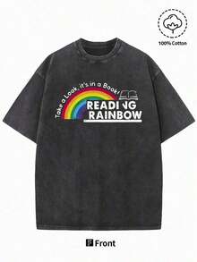 Men's "This Is A Book!Reading Rainbow" Graphic T-Shirt - 220g Washed Cotton Retro Street Style Book Lover Top With Open Book And Rainbow Design, All-Season Comfortable, Machine Washable Casual Gift (Black), Reading Enthusiast Clothing, Retro Printed Shirt, Comfortable Fit, Lightweight Fabric, Crew Neck Style, Street Style Fan Fashion Design, Soft Fabric, Loose Fit, Hip-Hop Unisex, Retro Street Style 0LSD - màu đen - Xem 6